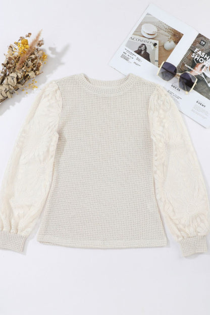 Mock Neck Lace Long Sleeve Top