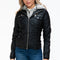 YMI Removable Faux Layered Multi-Pocket Jacket with Fuzzy Hood