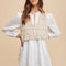 Annie Wear Crochet Vest Notched Long Sleeve Shirt Dress