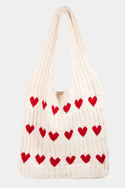 Fame Contrast Heart Crochet Tote Bag