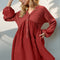 Double Take Waffle-Knit Contrast Half Button V-Neck Long Sleeve Mini Dress