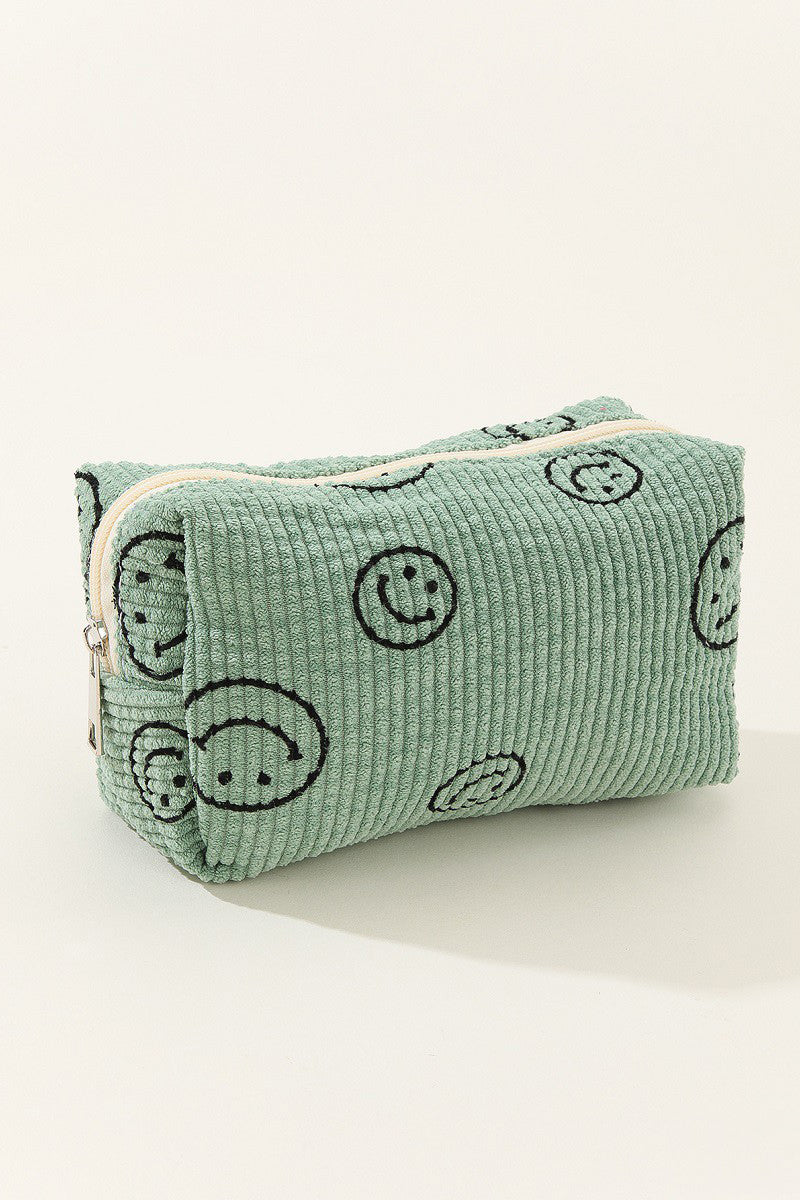 Zenana Smiley Face Corduroy Cosmetic Pouch