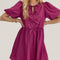 Oh Bow Ruched Puff Sleeve Mini Dress