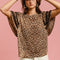 BiBi Leopard Crochet Trim Round Neck Short Sleeve Top